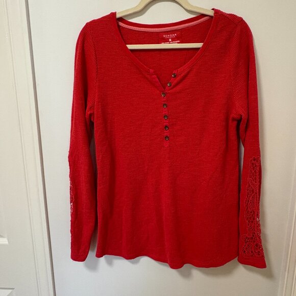 Vintage Y2K Henley Longsleeve Bella Swan Crochet Sleeve Button Up - Picture 2 of 10